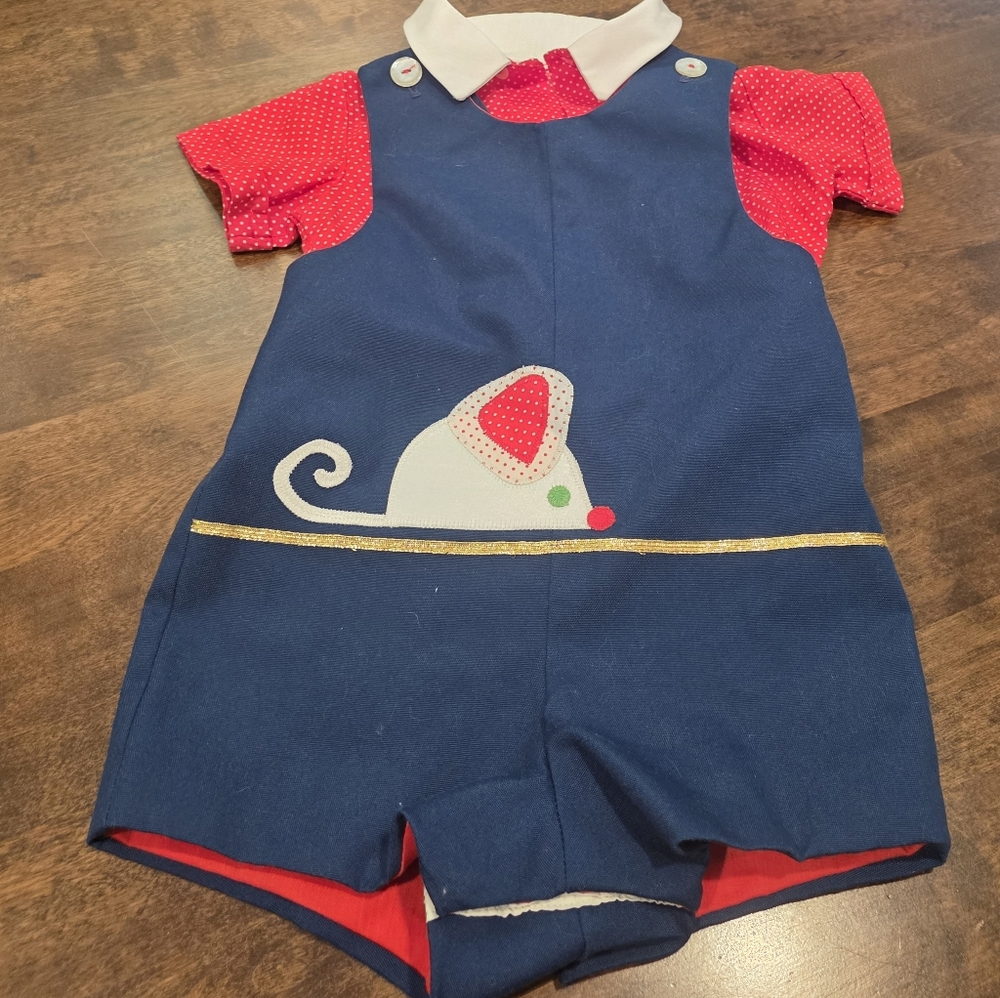 Vintage Chocolate Soup Girls Mouse 2 Piece Romper 3T Red Blue